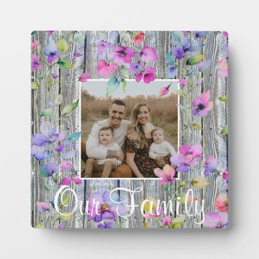 Elegante waterverf paarse wilde bloemen barnwood fotoplaat (Voorkant)