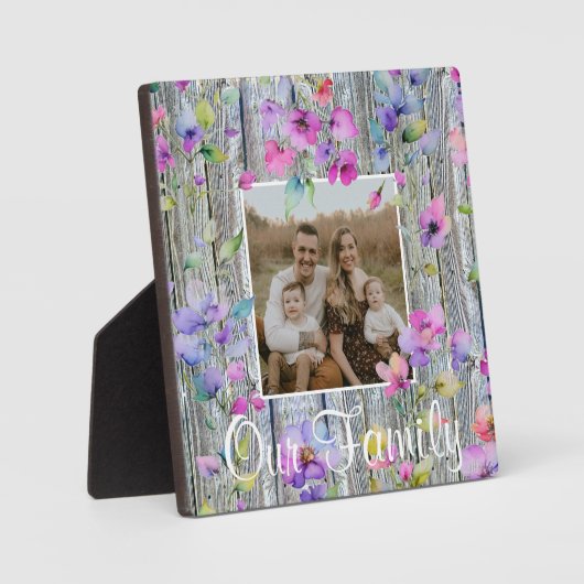 Elegante waterverf paarse wilde bloemen barnwood fotoplaat (Voorkant)