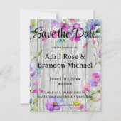 Elegante waterverf paarse wilde bloemen barnwood save the date (Voorkant)