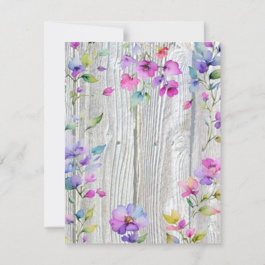 Elegante waterverf paarse wilde bloemen barnwood save the date (Achterkant)