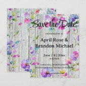 Elegante waterverf paarse wilde bloemen barnwood save the date (Voorkant / Achterkant)