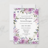 Elegante waterverf paarse witte bloemenbruiloft kaart (Voorkant)