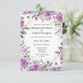 Elegante waterverf paarse witte bloemenbruiloft kaart (Staand voorkant)