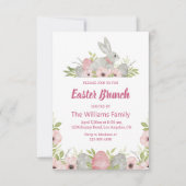 Elegante waterverf paashaas roze bloemenbrunch kaart (Voorkant)