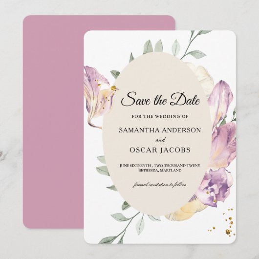 Elegante Waterverf Pansy Floral Ovaal Save The Date (Voorkant / Achterkant)