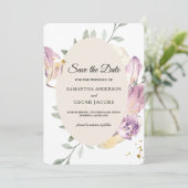 Elegante Waterverf Pansy Floral Ovaal Save The Date (Staand voorkant)