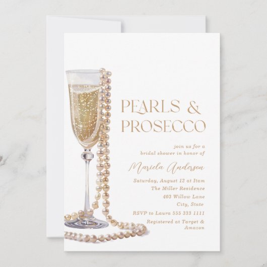 Elegante Waterverf Parels en Prosecco Bridal Sho Kaart (Voorkant)