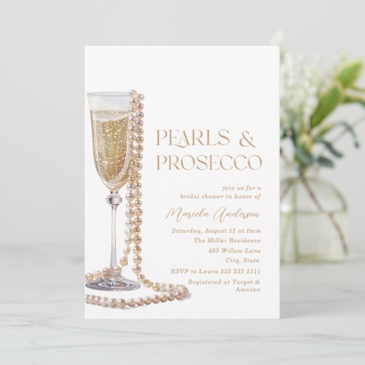 Elegante Waterverf Parels en Prosecco Bridal Sho Kaart (Staand voorkant)