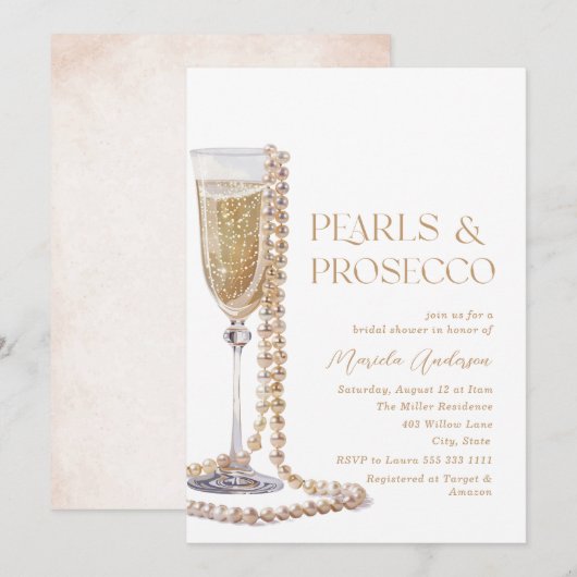 Elegante Waterverf Parels en Prosecco Bridal Sho Kaart (Voorkant / Achterkant)