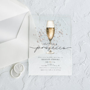 Elegante Waterverf Parels & Prosecco Bruidsfeest Acryl Uitnodigingen