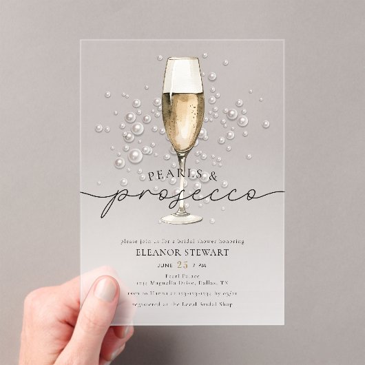 Elegante Waterverf Parels & Prosecco Vrijgezellenf Acryl Uitnodigingen (Insitu (Draagbaar))