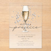 Elegante Waterverf Parels & Prosecco Vrijgezellenf Acryl Uitnodigingen (Voorkant)