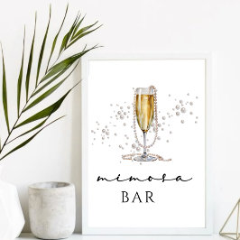 Elegante Waterverf Parels & Prosecco Vrijgezellenf Reclamebord Met Voetstuk