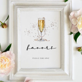 Elegante Waterverf Parels & Prosecco Vrijgezellenf Reclamebord Met Voetstuk