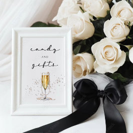 Elegante Waterverf Parels & Prosecco Vrijgezellenf Reclamebord Met Voetstuk