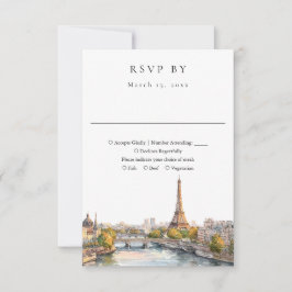 Elegante Waterverf Paris Frankrijk bruiloft RSVP Kaartje