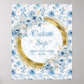 Elegante Waterverf Pastel Blauw Goud Trouwbord Poster (Voorkant)
