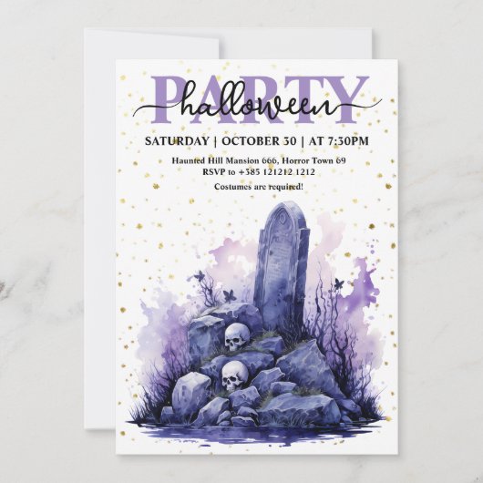 Elegante Waterverf Pastel Gothic Halloween Party Kaart (Voorkant)