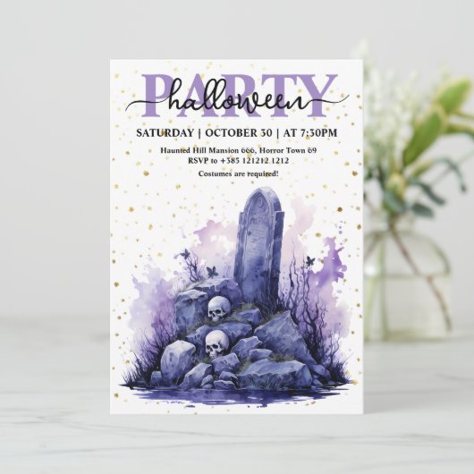 Elegante Waterverf Pastel Gothic Halloween Party Kaart (Staand voorkant)