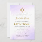 Elegante Waterverf Pastel Paarse Gouden Bat Mitswa Kaart (Voorkant)