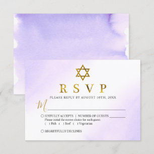 Elegante Waterverf Pastel Paarse Gouden Bat Mitswa RSVP Kaartje