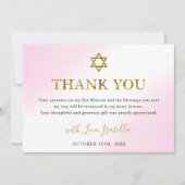 Elegante Waterverf Pastel Roze Gouden Bat Mitswa Bedankkaart (Voorkant)