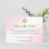 Elegante Waterverf Pastel Roze Gouden Bat Mitswa Bedankkaart (Staand voorkant)