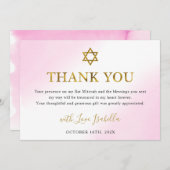 Elegante Waterverf Pastel Roze Gouden Bat Mitswa Bedankkaart (Voorkant / Achterkant)