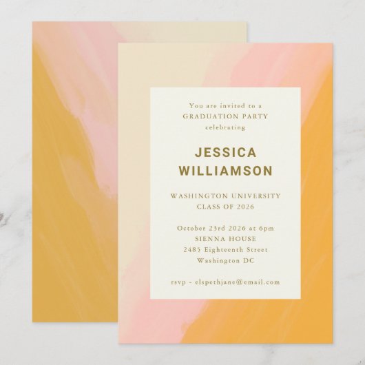 Elegante Waterverf Pastel Roze Graduation Party Kaart (Voorkant / Achterkant)