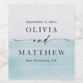 Elegante waterverf pastelblauw nautische bruiloft wijn etiket (Enkel label)