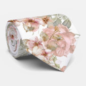 Elegante Waterverf pastelbloemen en roze rozen Stropdas (Opgerold)