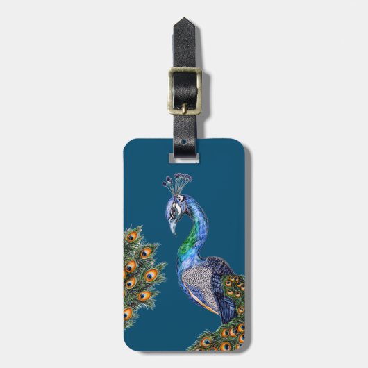 Elegante Waterverf Pauw Bagagelabel (Voorkant verticaal)