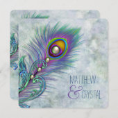 Elegante  Waterverf Pauw bruiloft Kaart (Voorkant / Achterkant)
