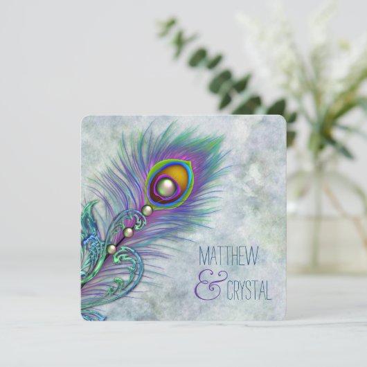 Elegante  Waterverf Pauw bruiloft Kaart (Staand voorkant)