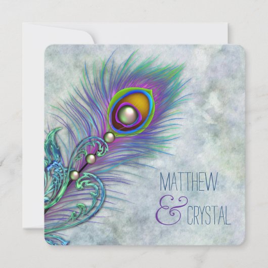 Elegante  Waterverf Pauw bruiloft Kaart (Voorkant)