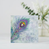 Elegante Waterverf Pauw Bruiloft Kaart (Staand voorkant)