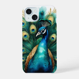 Elegante Waterverf Pauwveer Hoesje iPhone 15 Case