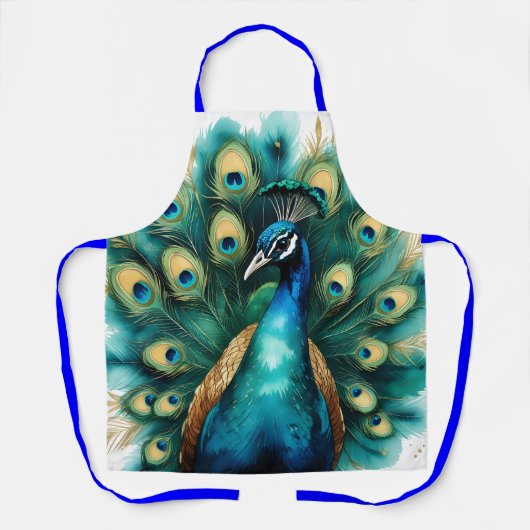 Elegante Waterverf Pauwveer Schort (Voorkant)