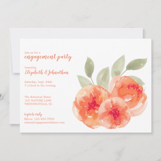 Elegante Waterverf Peach Peonies verlovingsfeest Kaart (Voorkant)