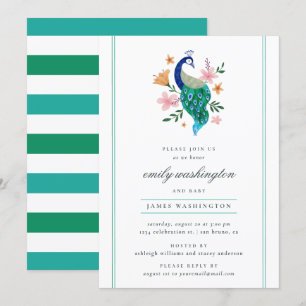 Elegante Waterverf Peacock Baby shower Kaart