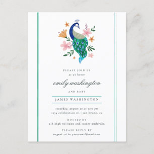Elegante Waterverf Peacock Boy's Baby shower Uitnodiging Briefkaart