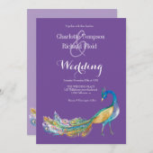 Elegante Waterverf Peacock bruiloft Kaart (Voorkant / Achterkant)