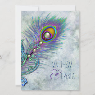 Elegante Waterverf Peacock bruiloft Kaart
