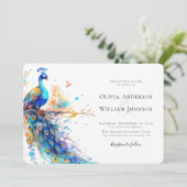 Elegante Waterverf Peacock bruiloft Kaart (Staand voorkant)