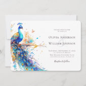 Elegante Waterverf Peacock bruiloft Kaart (Voorkant)