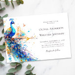 Elegante Waterverf Peacock bruiloft Kaart<br><div class="desc">Nodig vrienden en familie uit om uw trouwdag met u te vieren met deze prachtige waterverf-uitnodiging.</div>