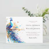 Elegante Waterverf Peacock bruiloft Kaart (Staand voorkant)