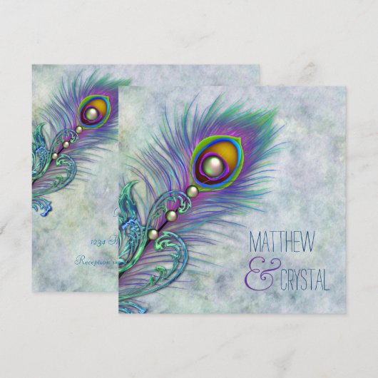Elegante Waterverf Peacock bruiloft Kaart (Voorkant / Achterkant)