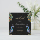 Elegante Waterverf Peacock Cocktail Party Kaart (Staand voorkant)