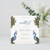 Elegante Waterverf Peacock Cocktail Party Kaart (Staand voorkant)